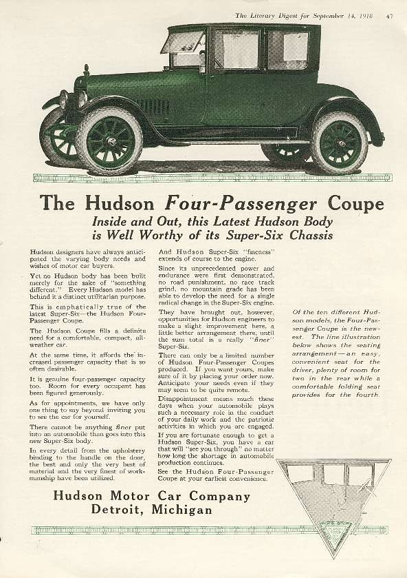 1918 Hudson Auto Advertising